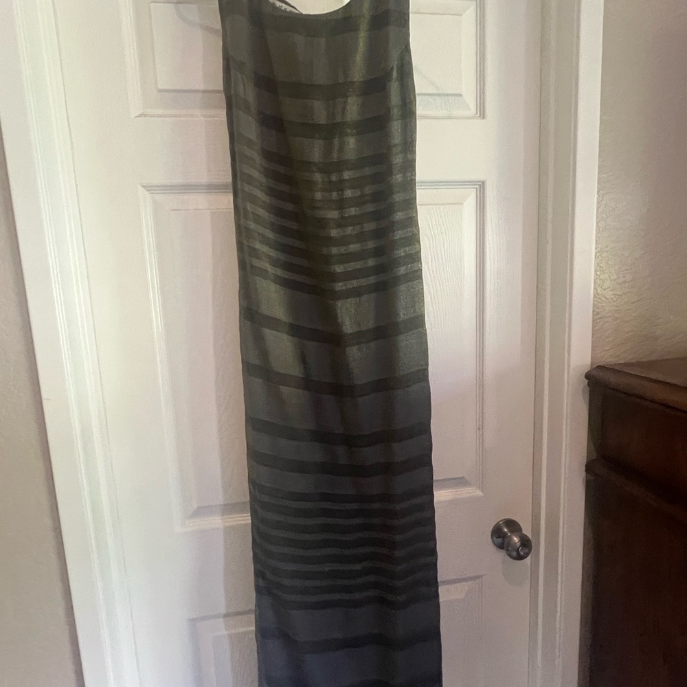 Elegant Olive Green Striped Dress